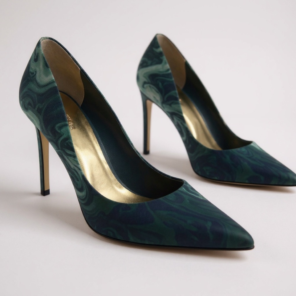 Ted Baker Green Marble Pointed Toe Stiletto Pumps